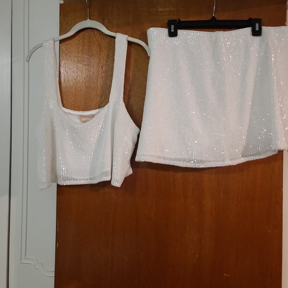Show Me Your Mumu White Sequin Top And Skort Size 1X